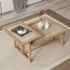 Rectangle Wooden Rattan Coffee Table Set in Natural Finish