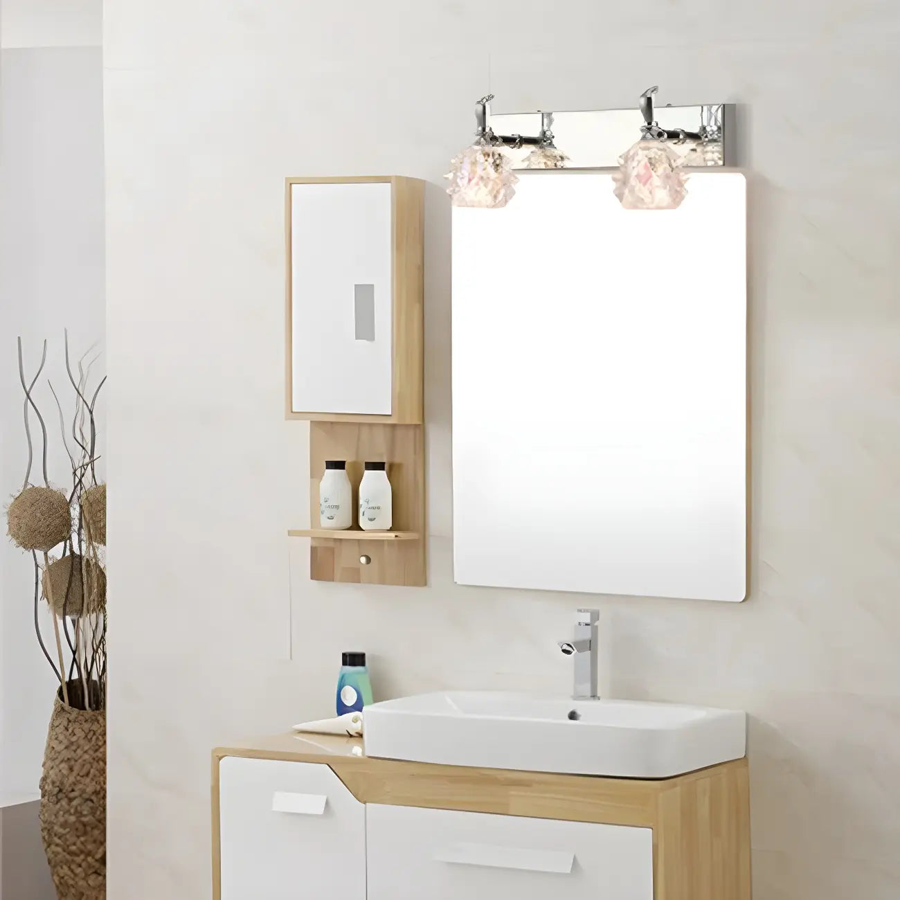 Classic Chrome Glass Shade Adjustable Vanity Light for Bathroom