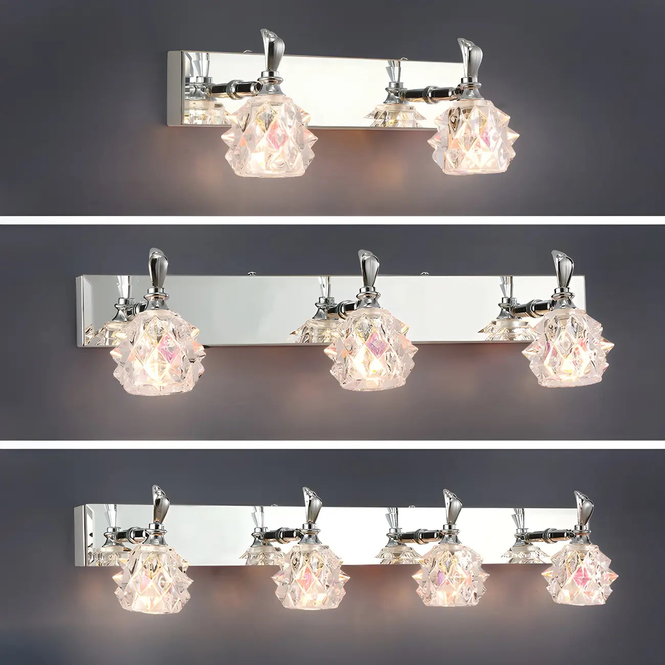 Classic Chrome Glass Shade Adjustable Vanity Light for Bathroom