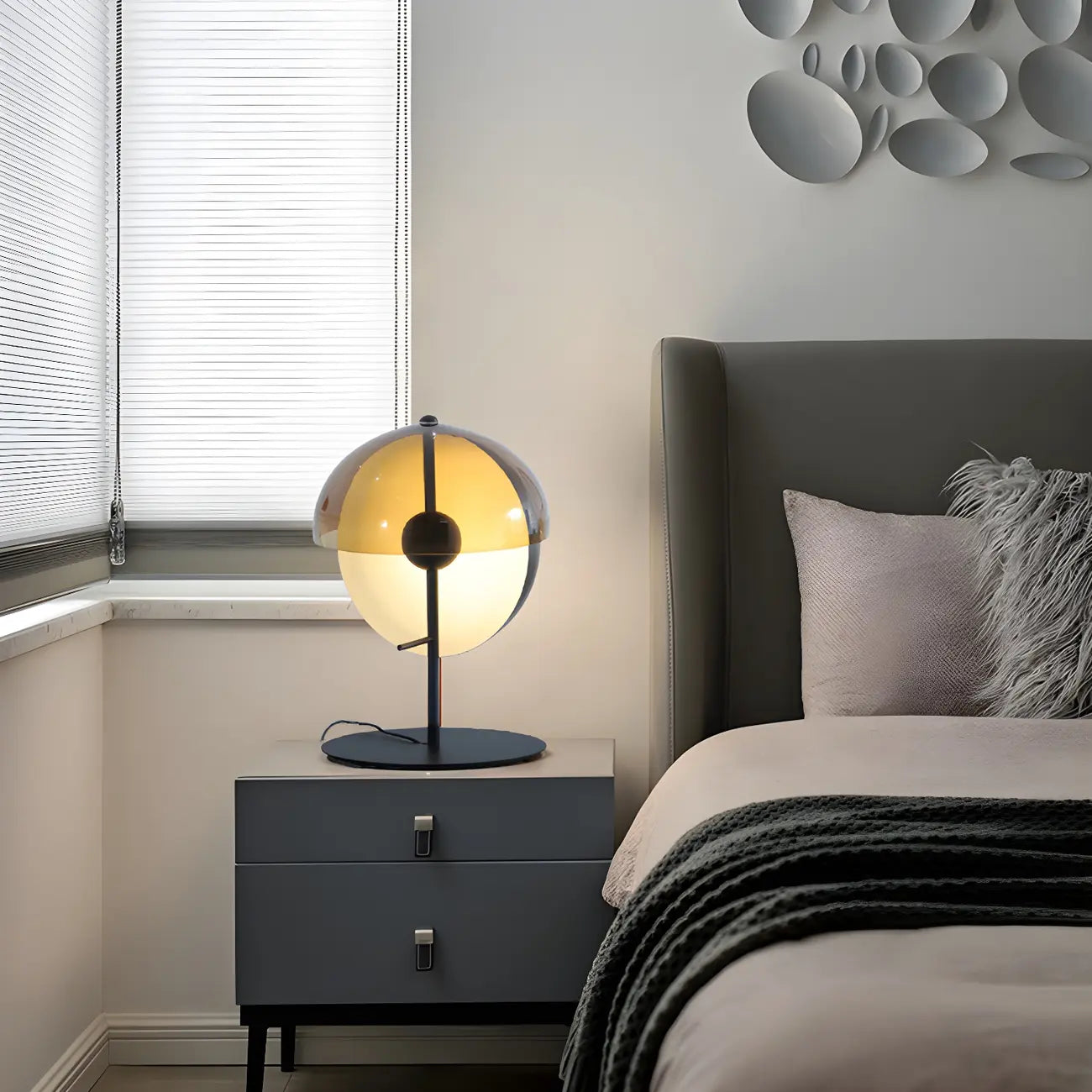 Modern Black Glass Globe Table Lamp for Bedroom