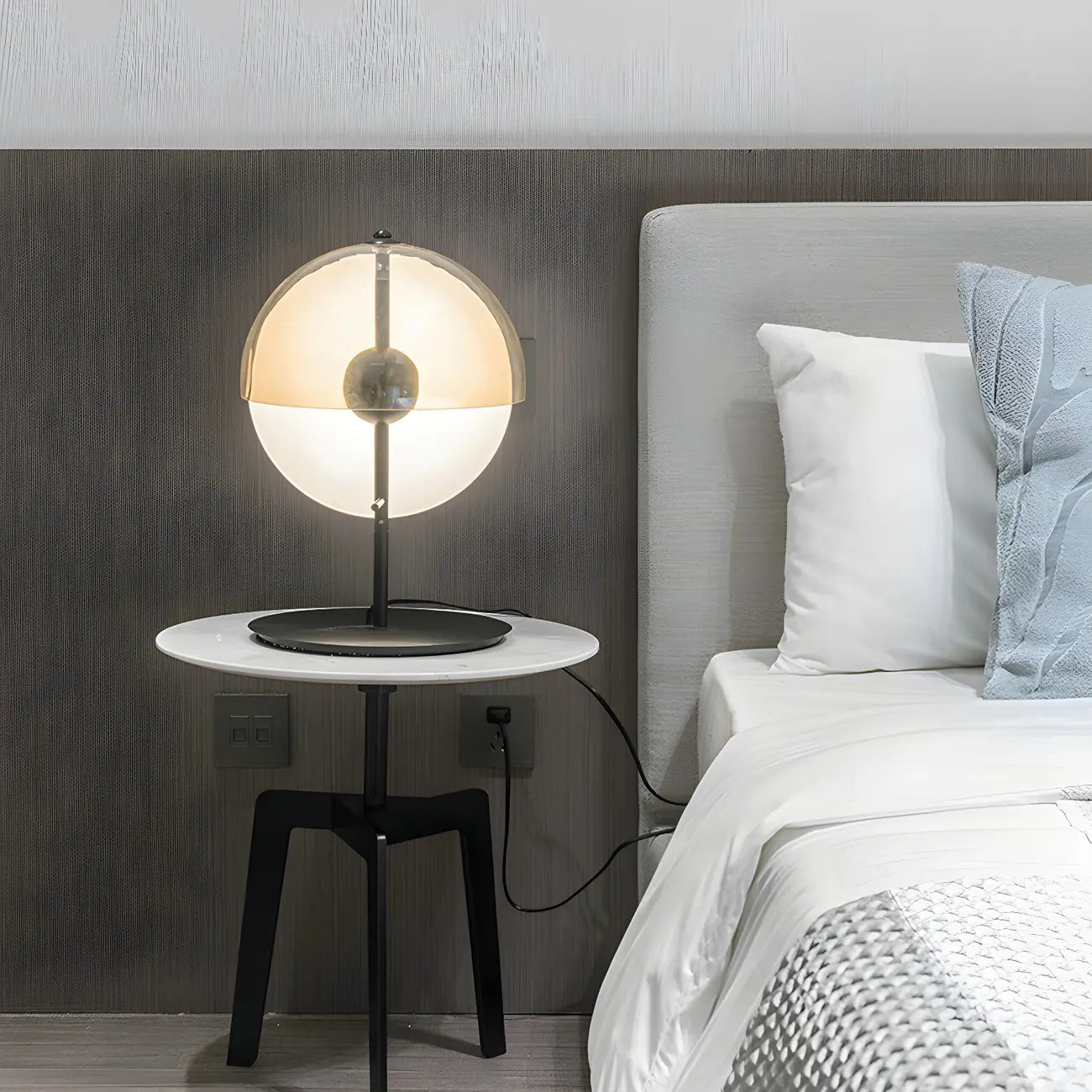 Modern Black Glass Globe Table Lamp for Bedroom