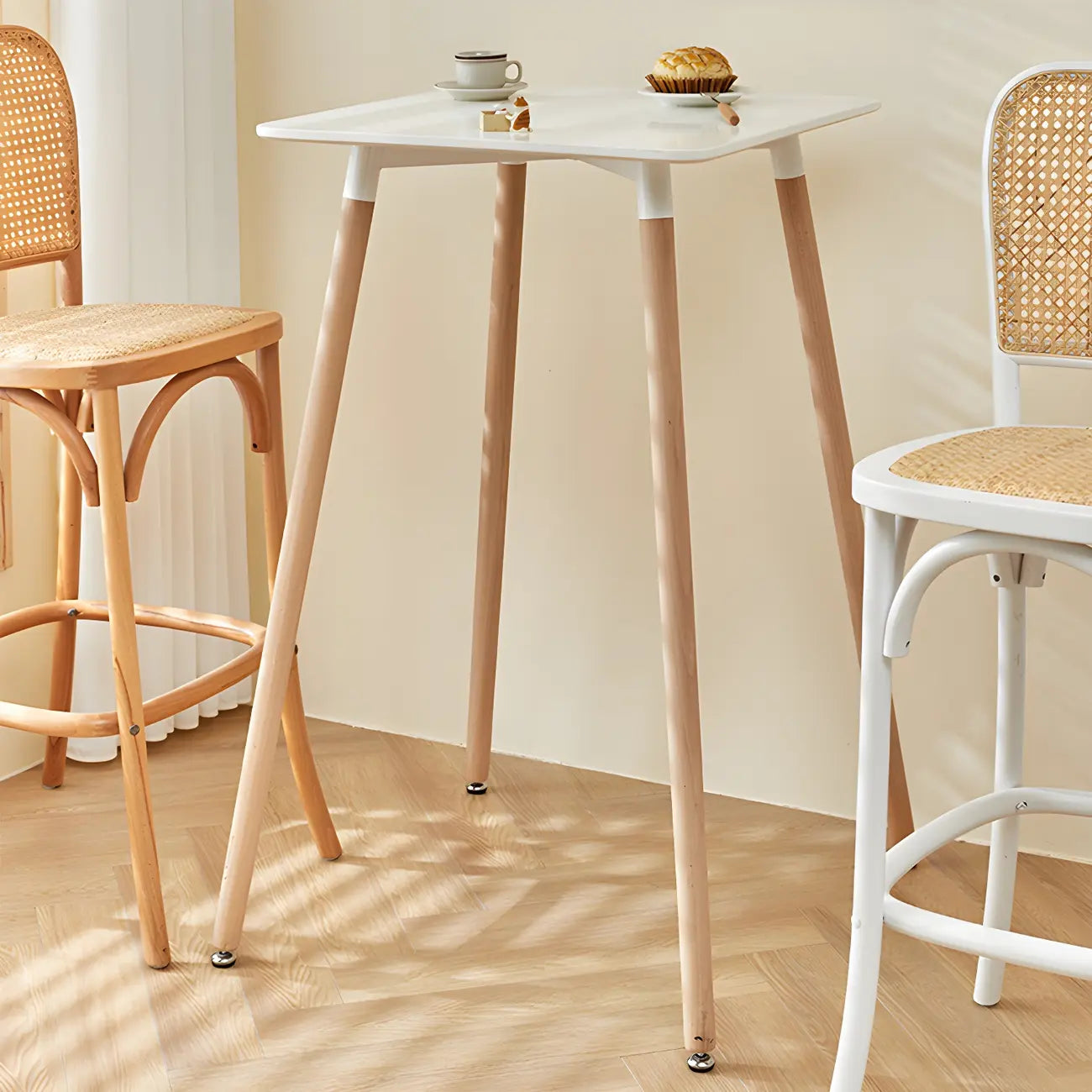 Wooden Natural Finish Square Small Bar Height Table