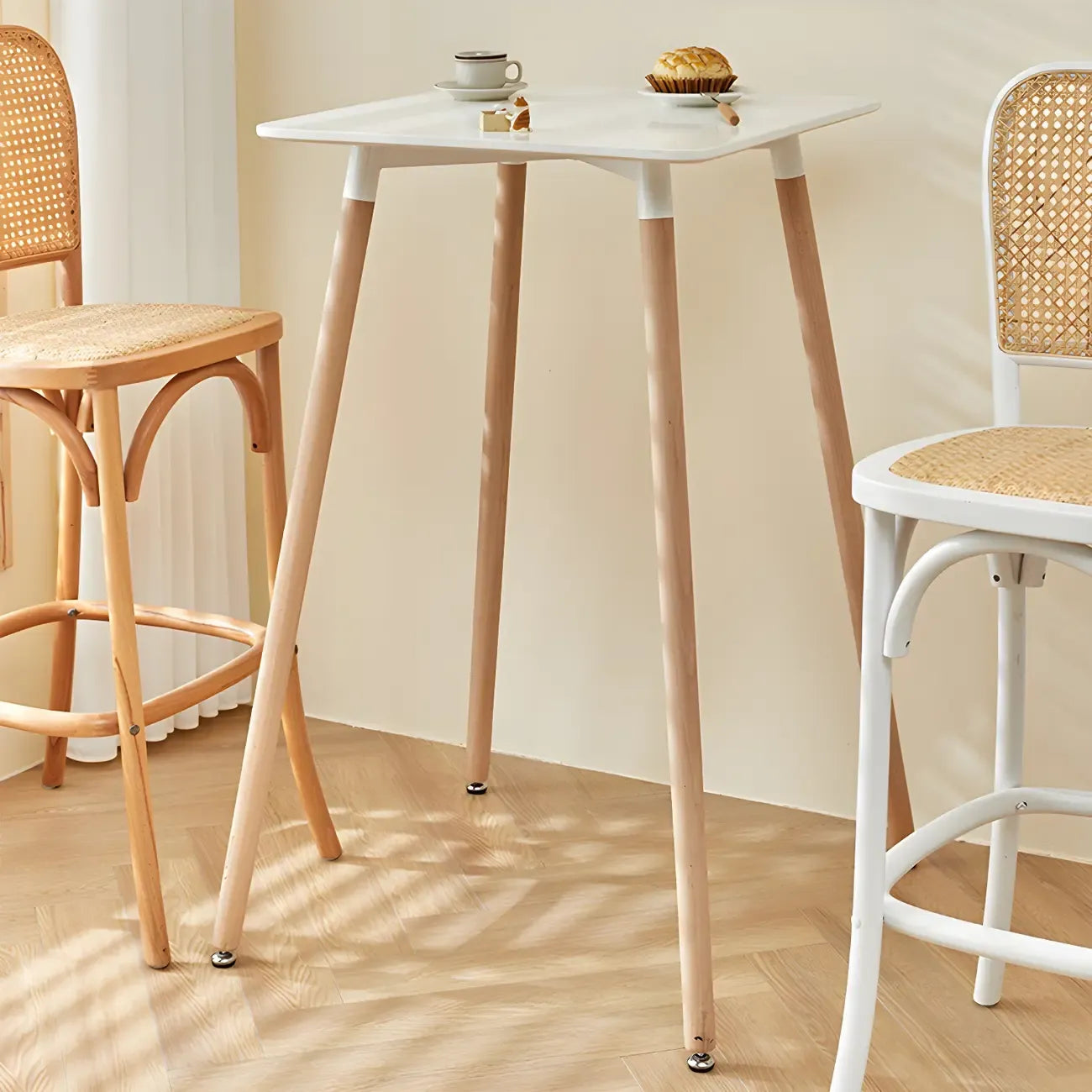 Wooden Natural Finish Square Small Bar Height Table