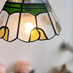 Floral Stained Glass Brass Pendant Light Adjustable Height