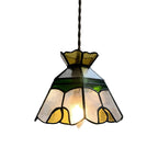 Floral Stained Glass Brass Pendant Light Adjustable Height