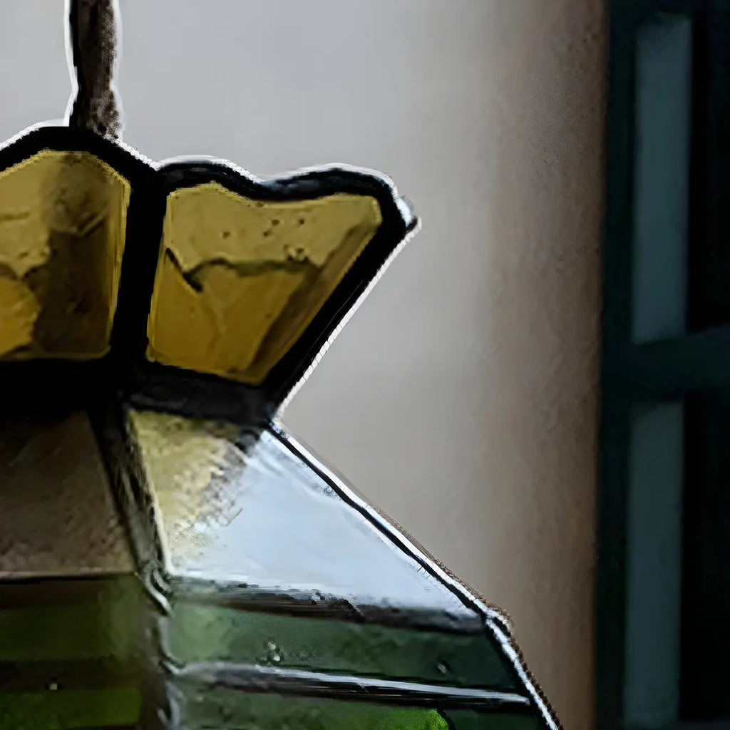 Floral Stained Glass Brass Pendant Light Adjustable Height