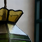Floral Stained Glass Brass Pendant Light Adjustable Height