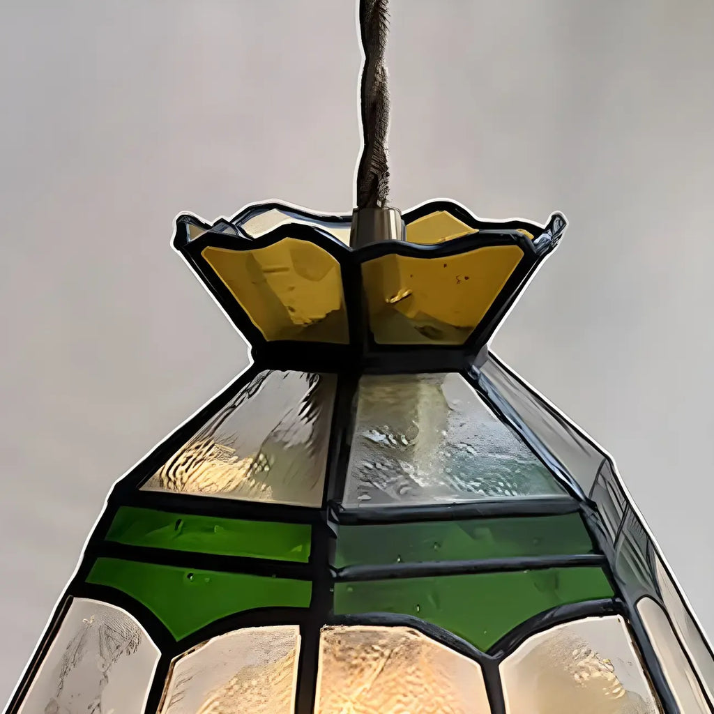 Floral Stained Glass Brass Pendant Light Adjustable Height