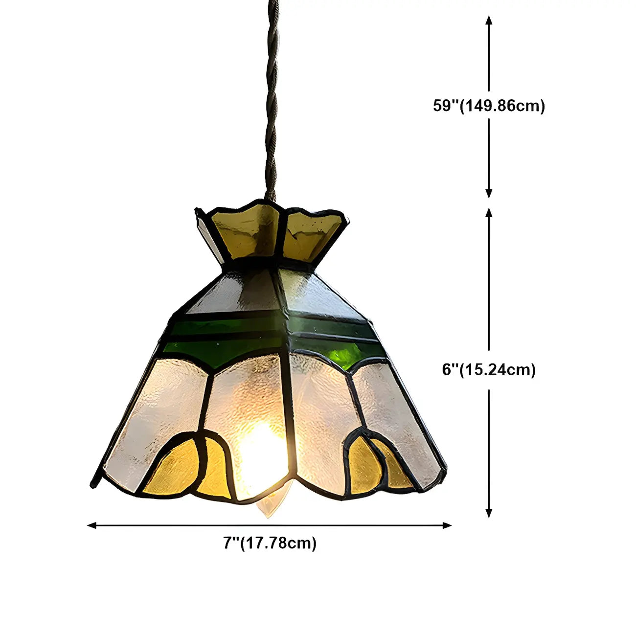 Floral Stained Glass Brass Pendant Light Adjustable Height
