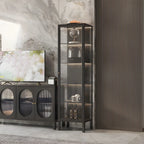 Elegant Modern Metal Black Glass Door Curio Cabinet