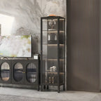 Elegant Modern Metal Black Glass Door Curio Cabinet