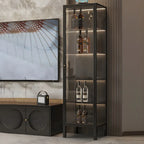 Elegant Modern Metal Black Glass Door Curio Cabinet
