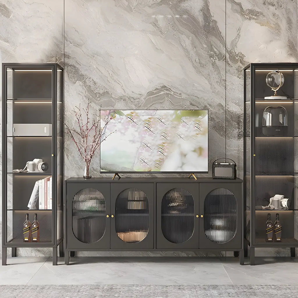 Elegant Modern Metal Black Glass Door Curio Cabinet