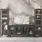 Elegant Modern Metal Black Glass Door Curio Cabinet