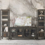 Elegant Modern Metal Black Glass Door Curio Cabinet