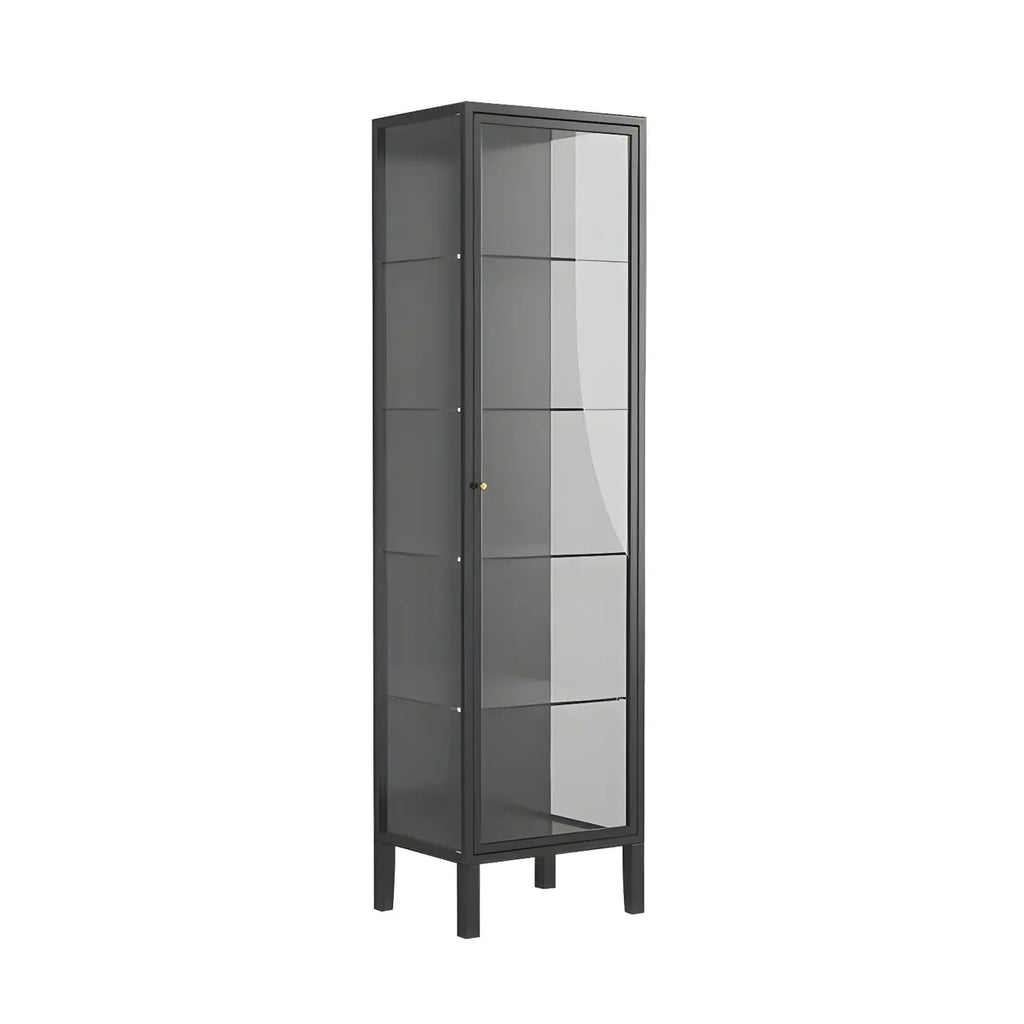 Elegant Modern Metal Black Glass Door Curio Cabinet