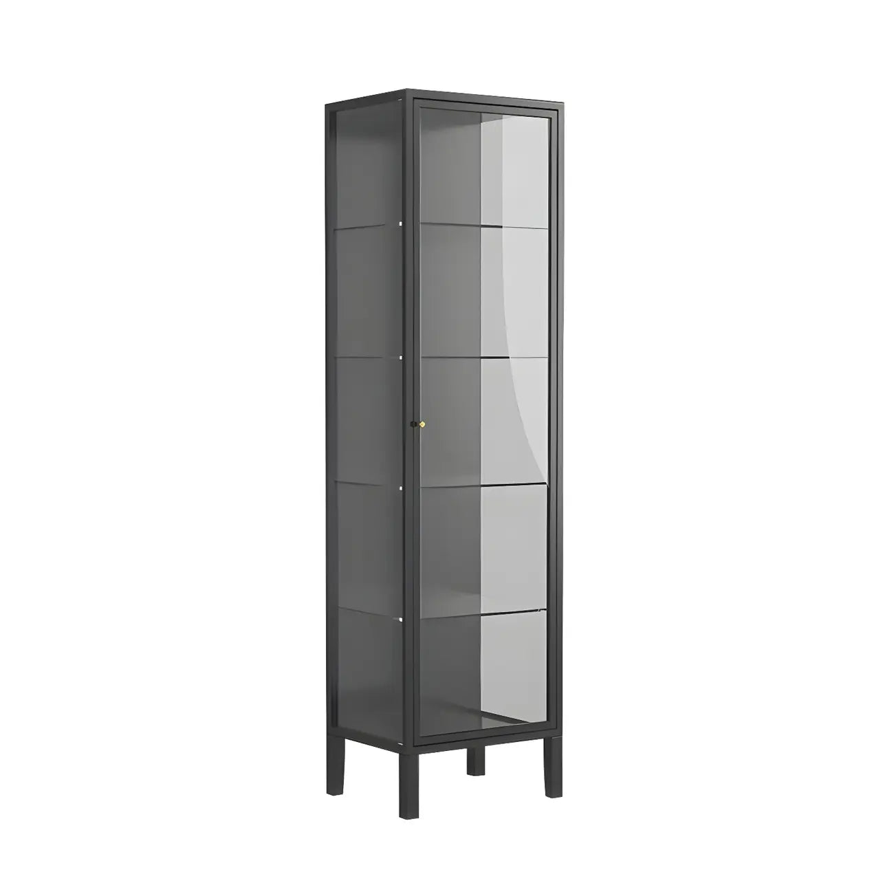 Elegant Modern Metal Black Glass Door Curio Cabinet
