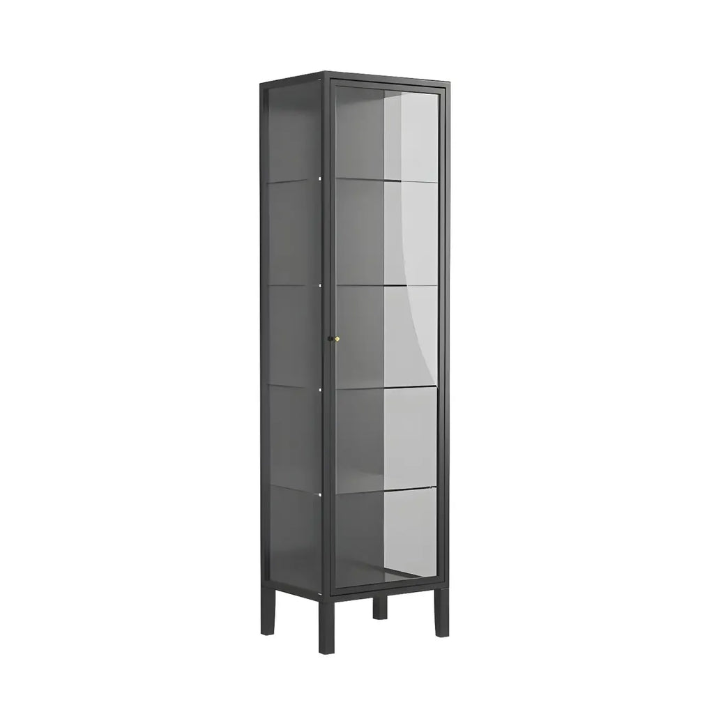 Elegant Modern Metal Black Glass Door Curio Cabinet