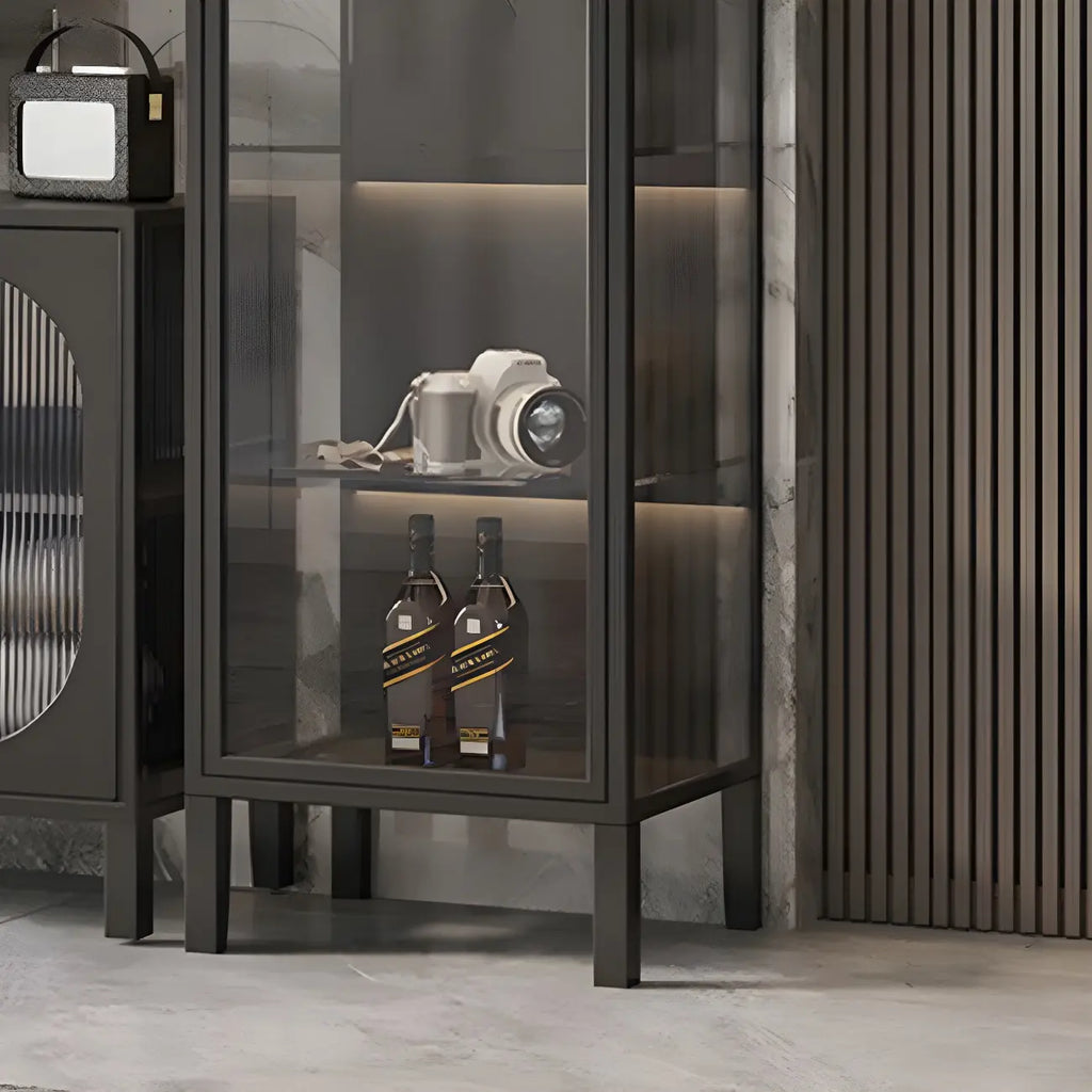 Elegant Modern Metal Black Glass Door Curio Cabinet