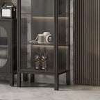 Elegant Modern Metal Black Glass Door Curio Cabinet