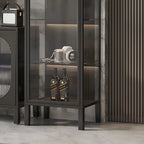 Elegant Modern Metal Black Glass Door Curio Cabinet