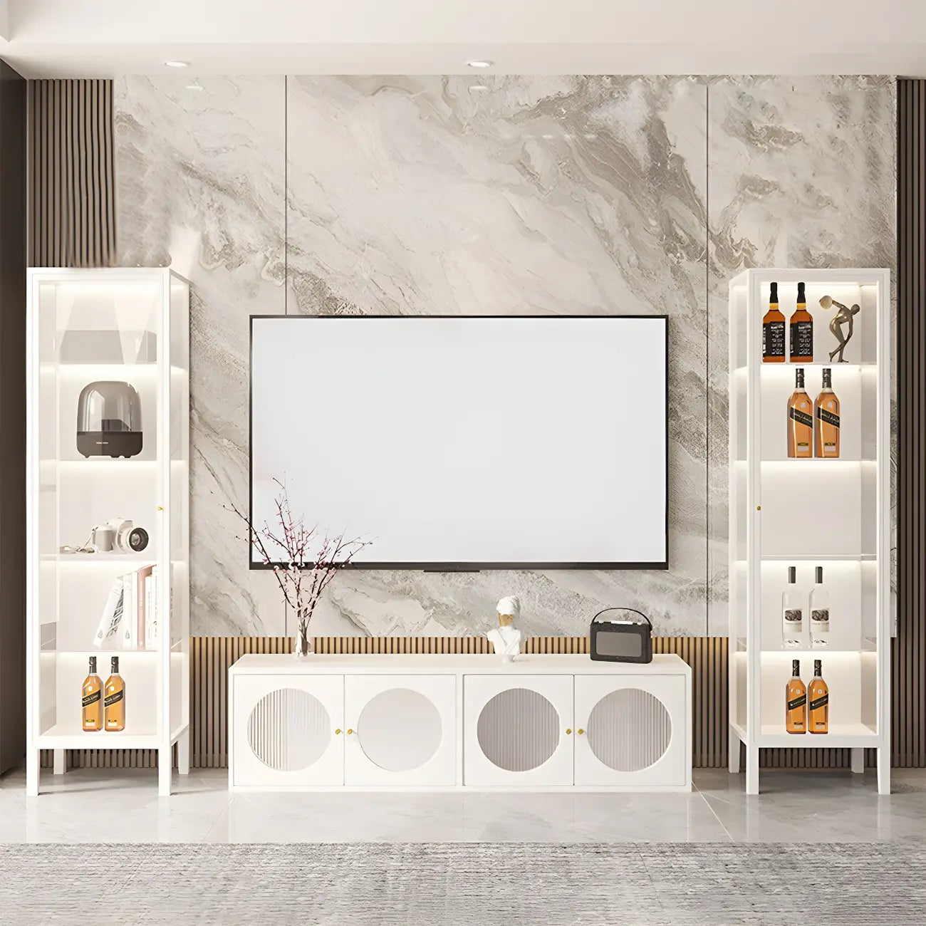 Elegant Modern Metal Black Glass Door Curio Cabinet