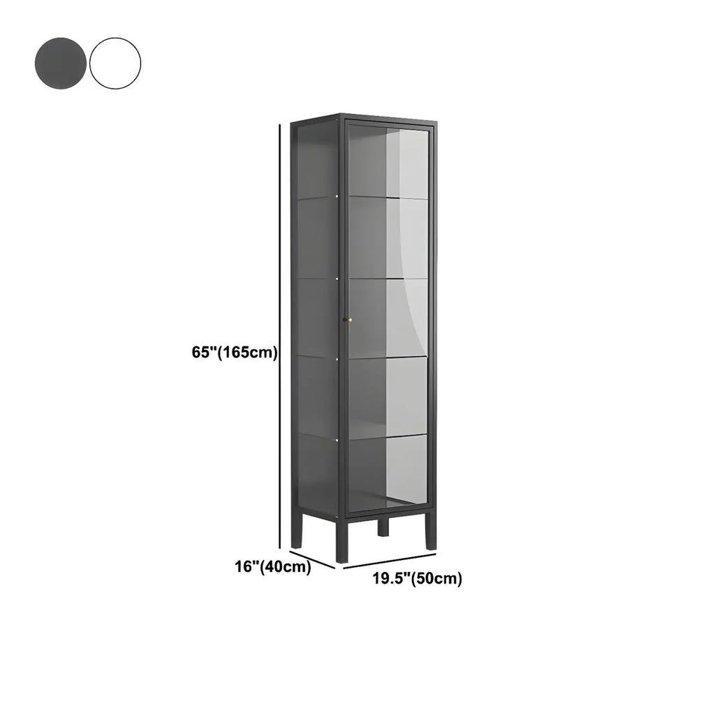 Elegant Modern Metal Black Glass Door Curio Cabinet