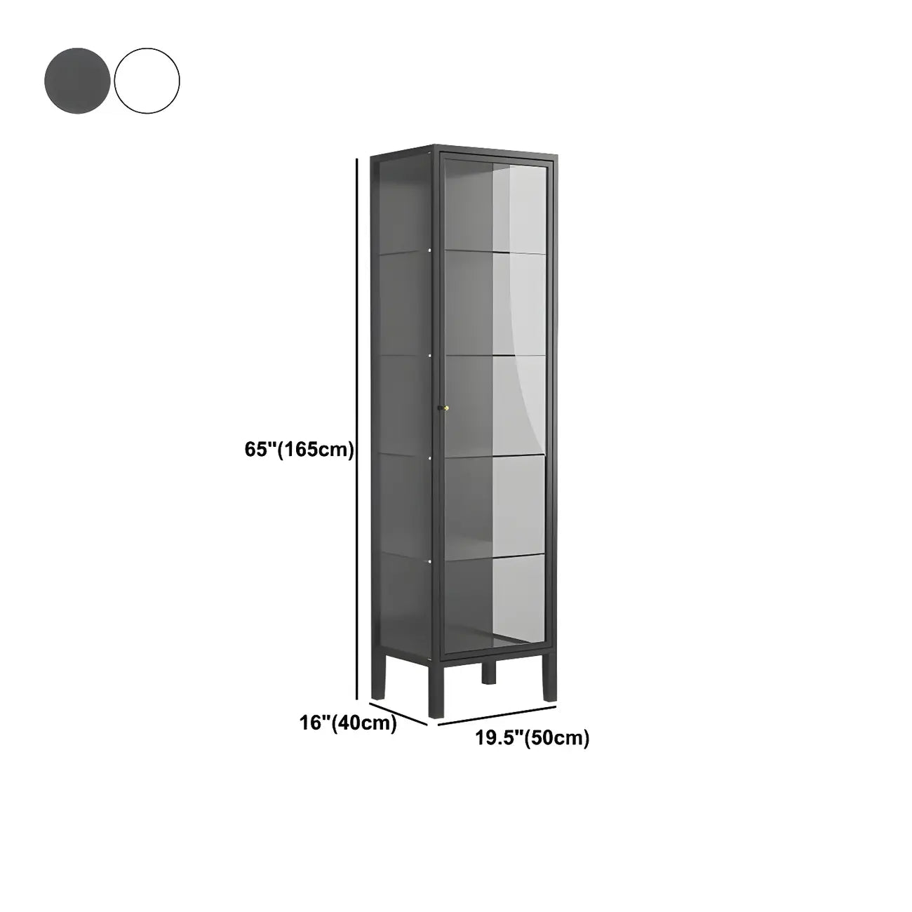 Elegant Modern Metal Black Glass Door Curio Cabinet