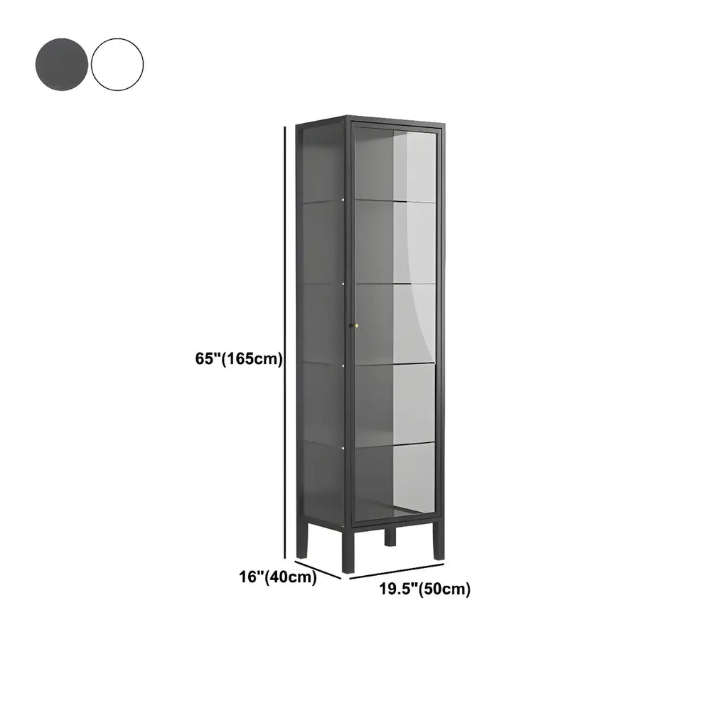 Elegant Modern Metal Black Glass Door Curio Cabinet