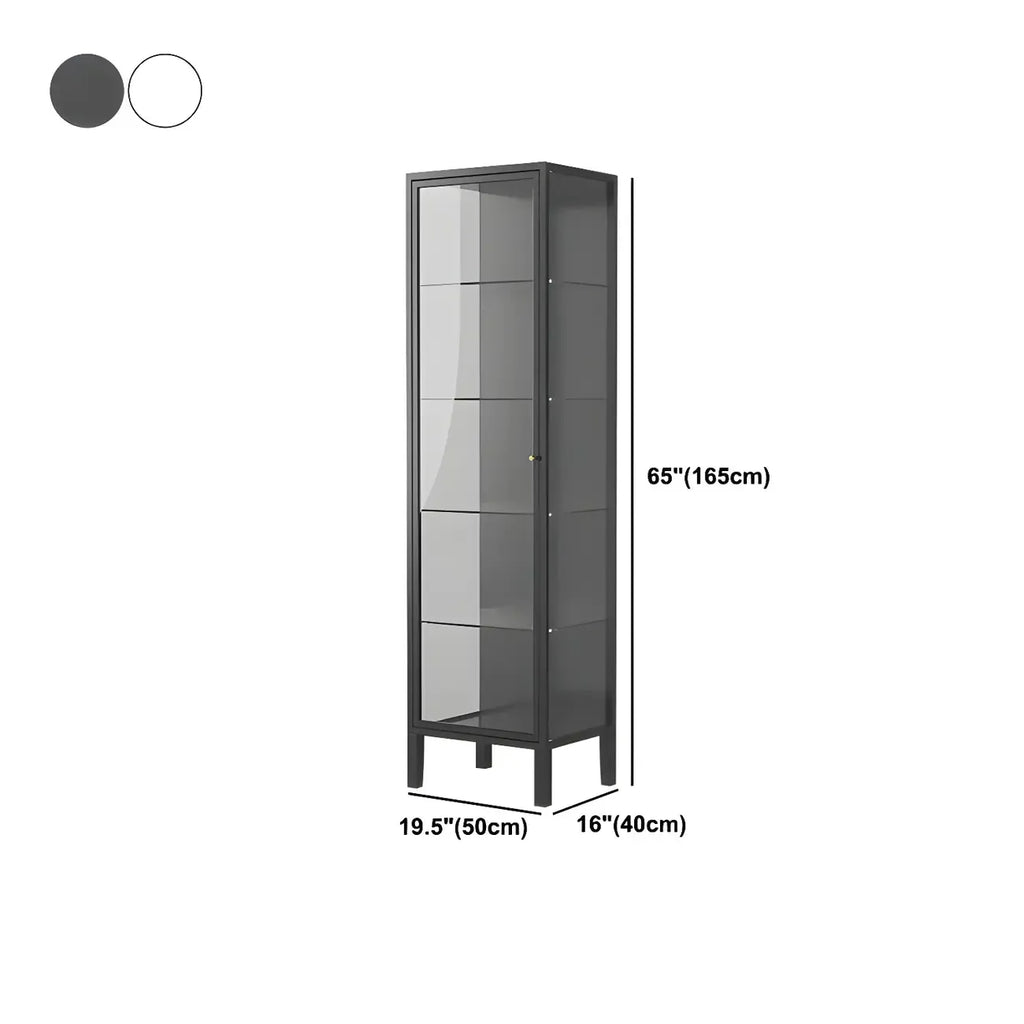 Elegant Modern Metal Black Glass Door Curio Cabinet
