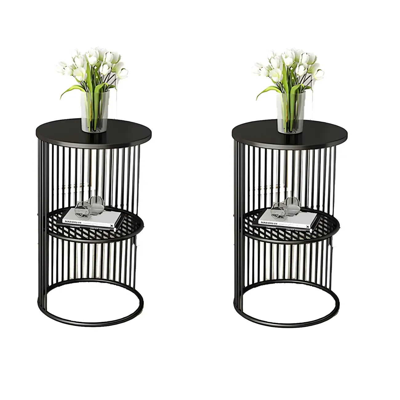 Round 2 Tiers Metal Frame Storage Side Tables Gold