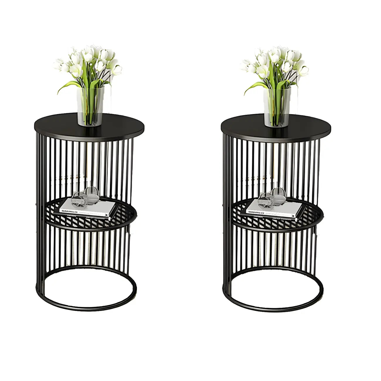 Round 2 Tiers Metal Frame Storage Side Tables Gold