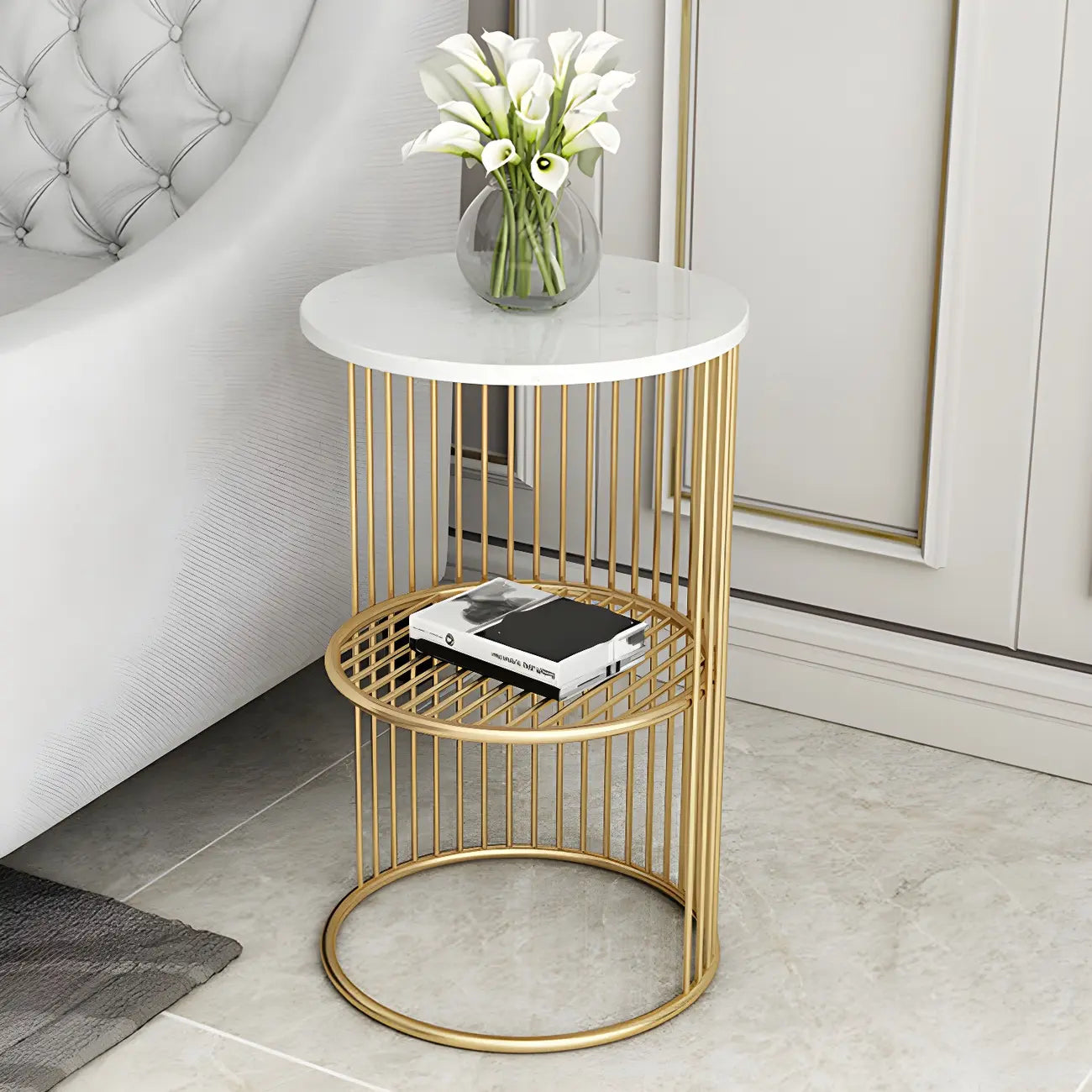 Round 2 Tiers Metal Frame Storage Side Tables Gold