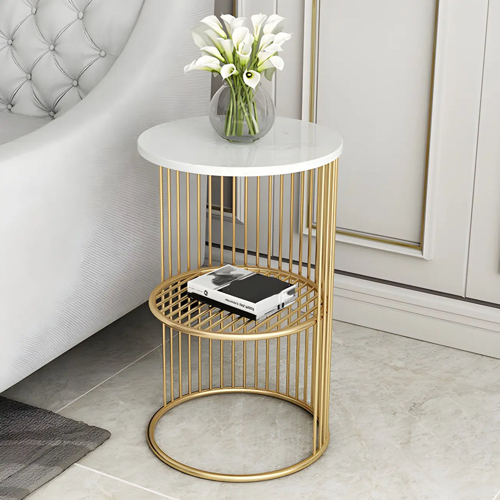 Round 2 Tiers Metal Frame Storage Side Tables Gold
