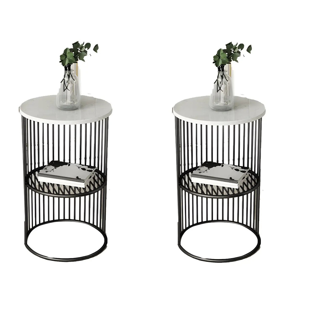Round 2 Tiers Metal Frame Storage Side Tables Gold