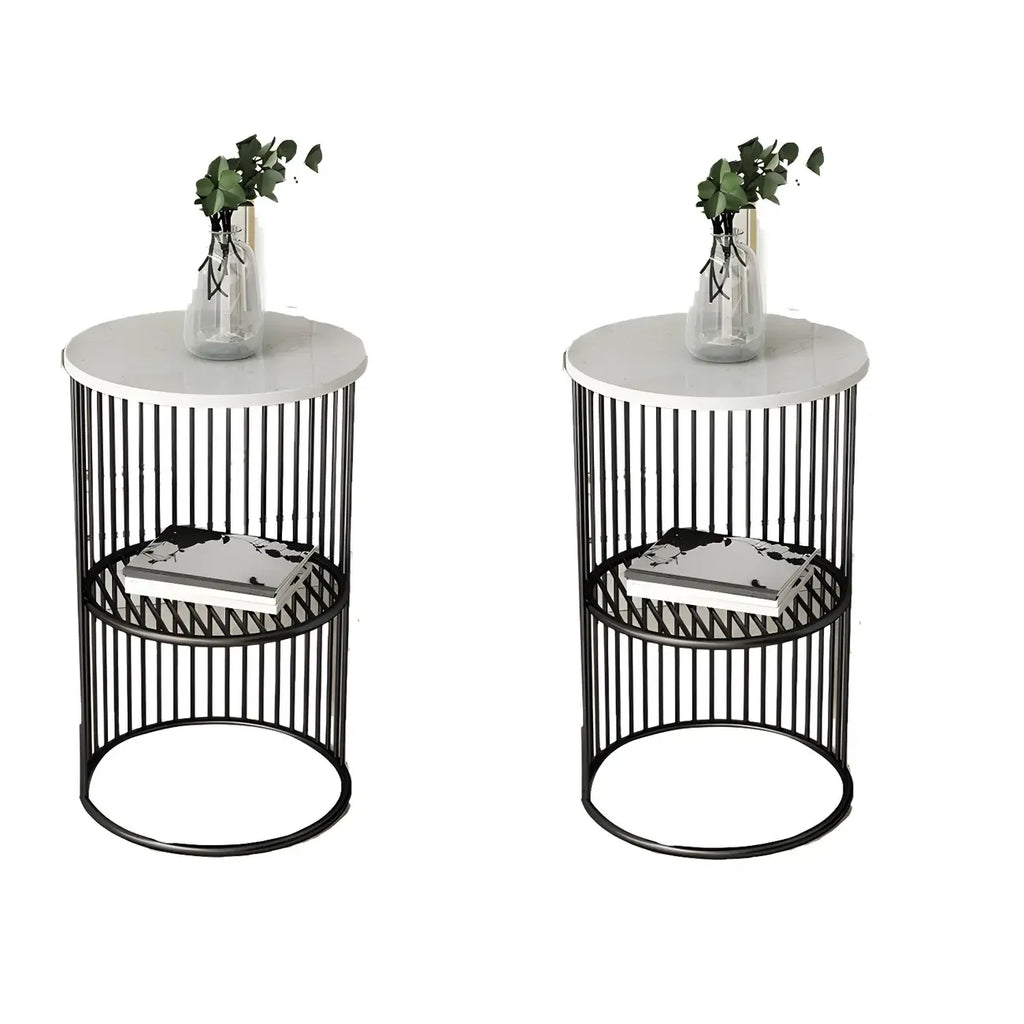 Round 2 Tiers Metal Frame Storage Side Tables Gold