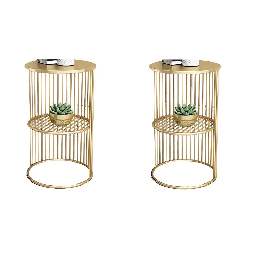 Round 2 Tiers Metal Frame Storage Side Tables Gold