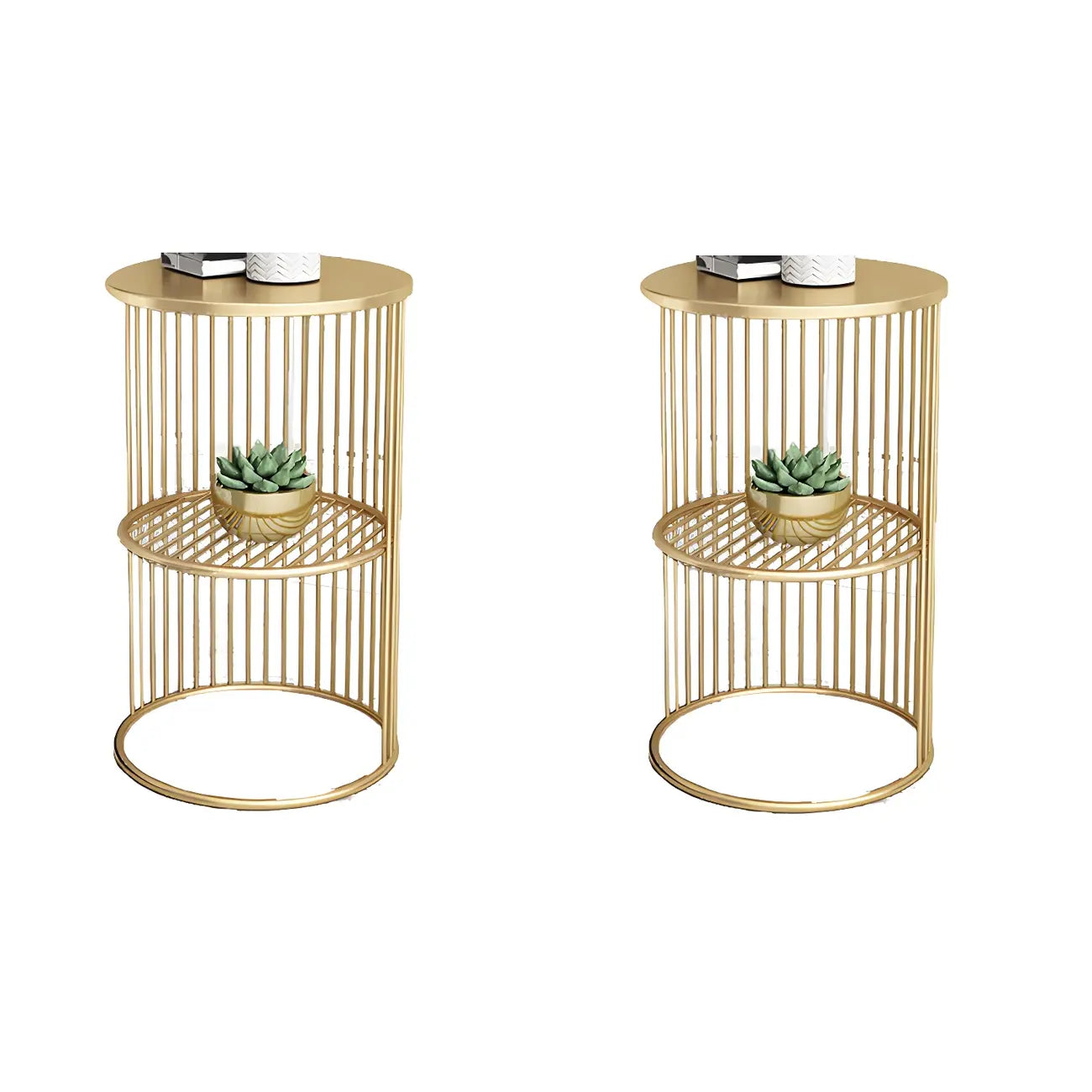 Round 2 Tiers Metal Frame Storage Side Tables Gold