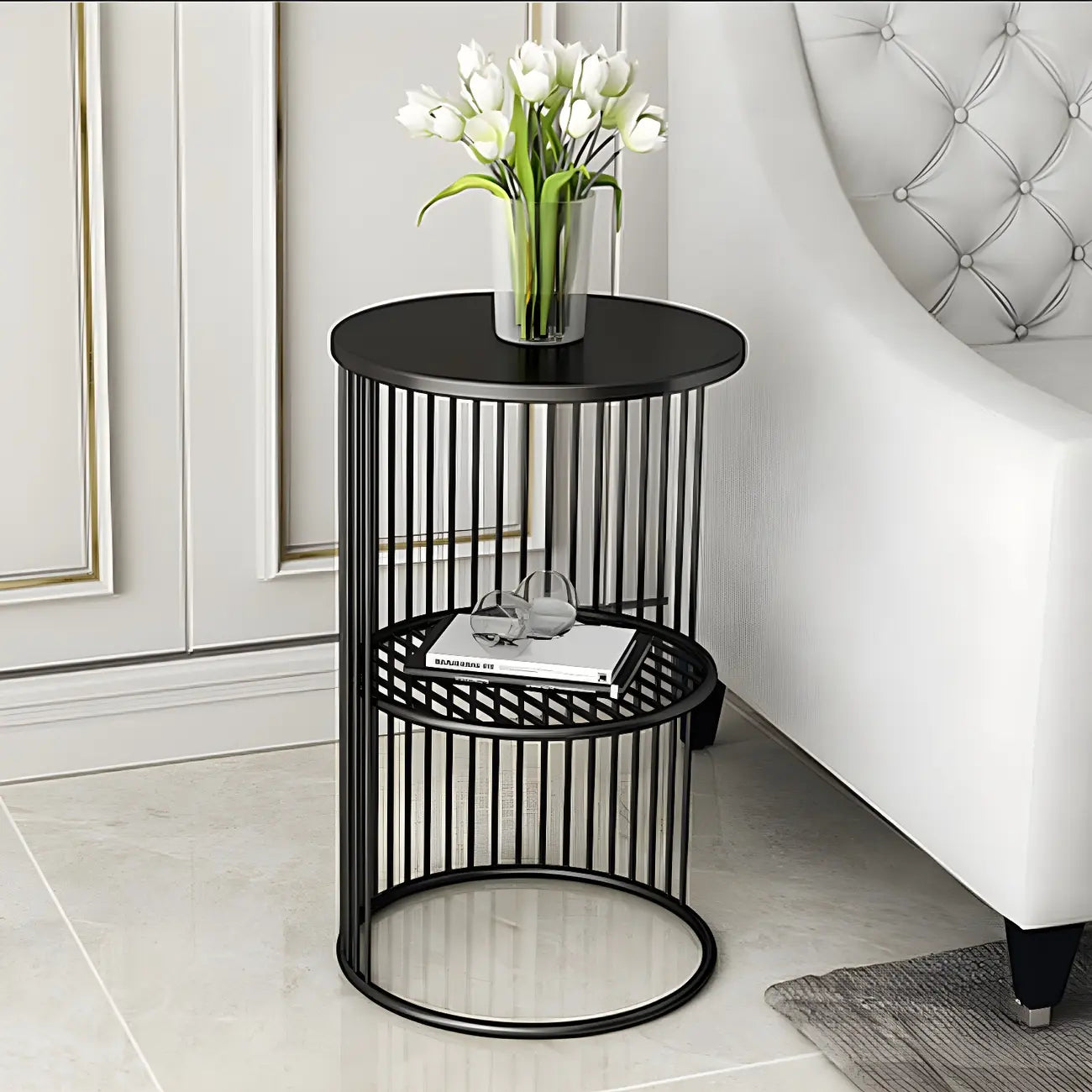 Round 2 Tiers Metal Frame Storage Side Tables Gold