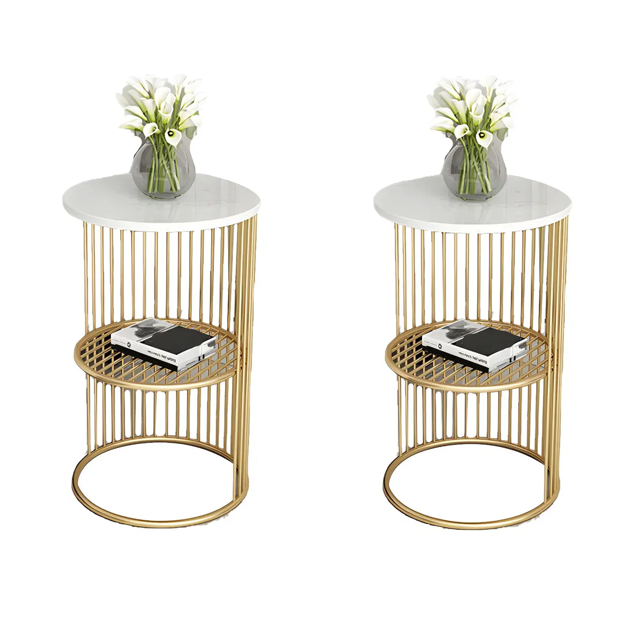 Round 2 Tiers Metal Frame Storage Side Tables Gold