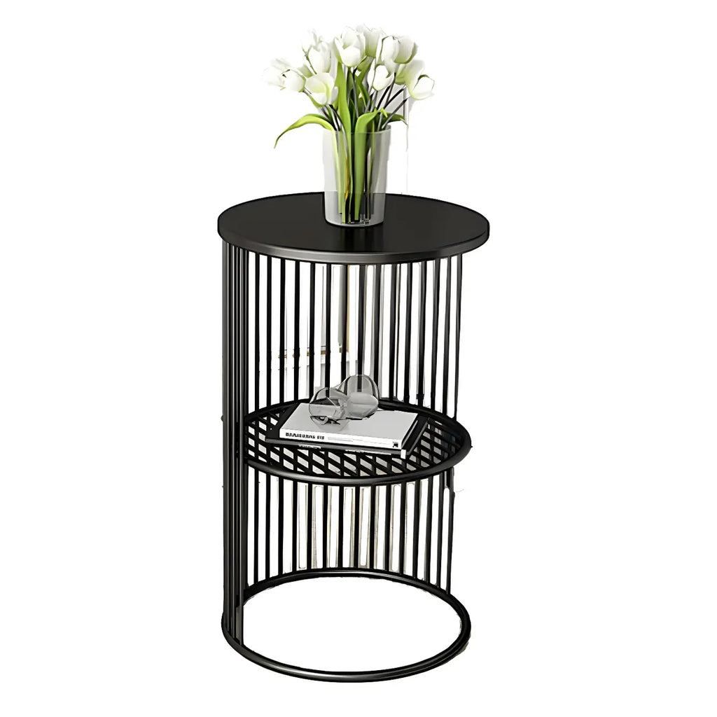Round 2 Tiers Metal Frame Storage Side Tables Gold