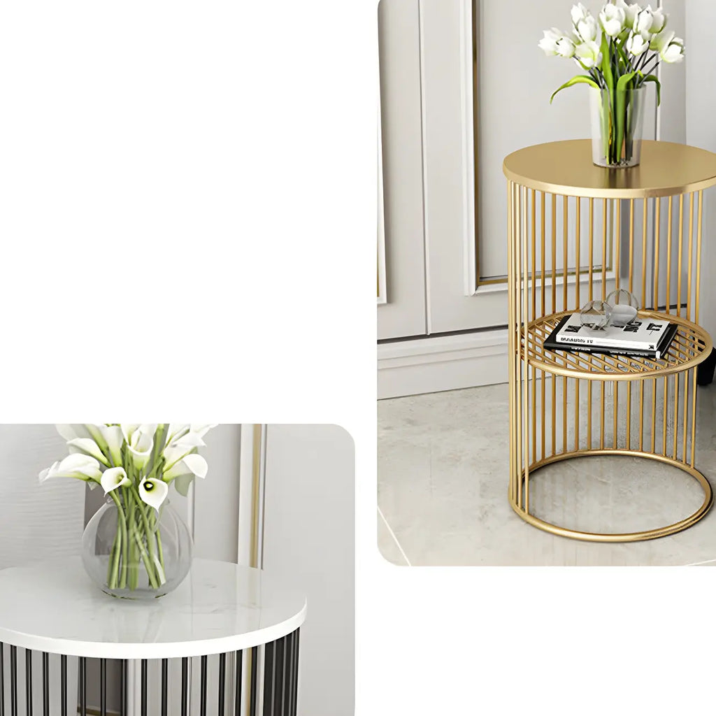 Round 2 Tiers Metal Frame Storage Side Tables Gold
