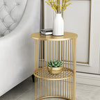 Round 2 Tiers Metal Frame Storage Side Tables Gold
