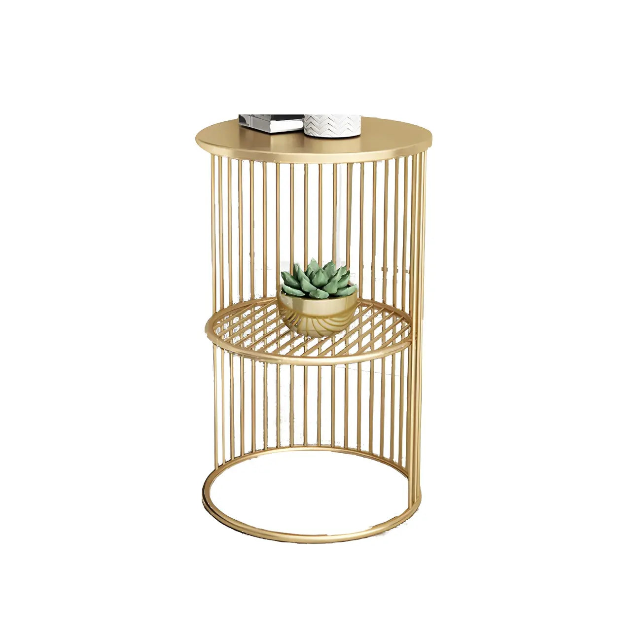 Round 2 Tiers Metal Frame Storage Side Tables Gold