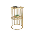 Round 2 Tiers Metal Frame Storage Side Tables Gold