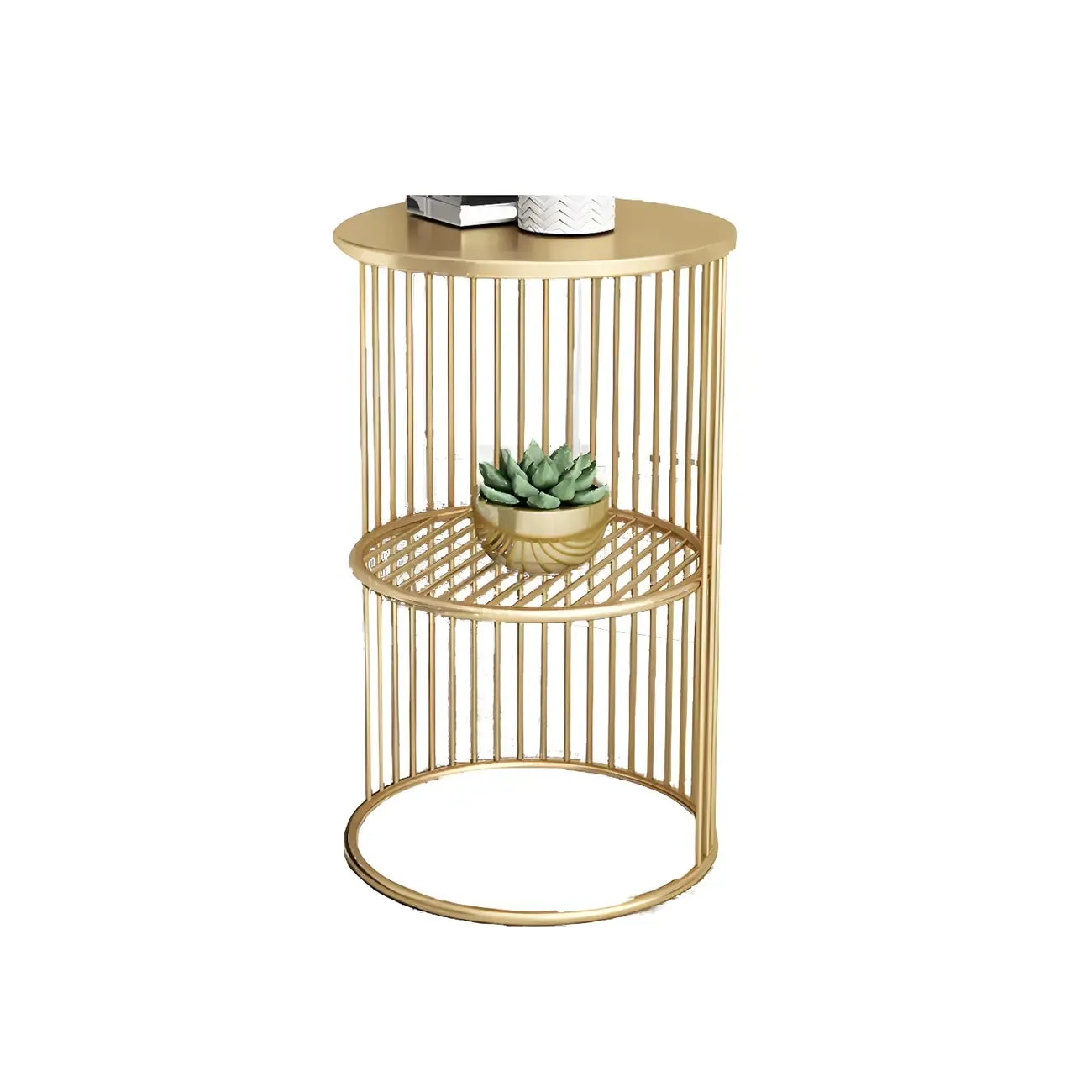 Round 2 Tiers Metal Frame Storage Side Tables Gold