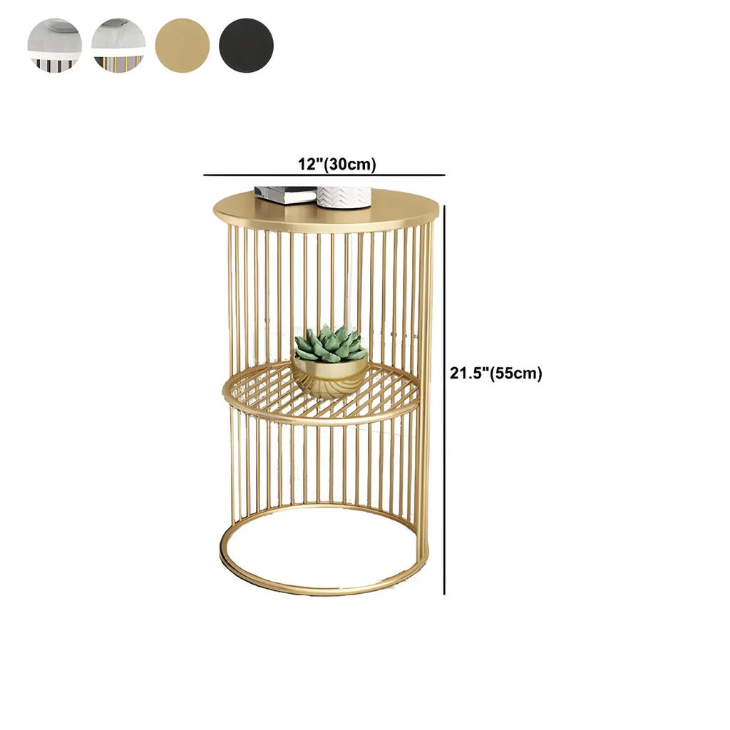 Round 2 Tiers Metal Frame Storage Side Tables Gold