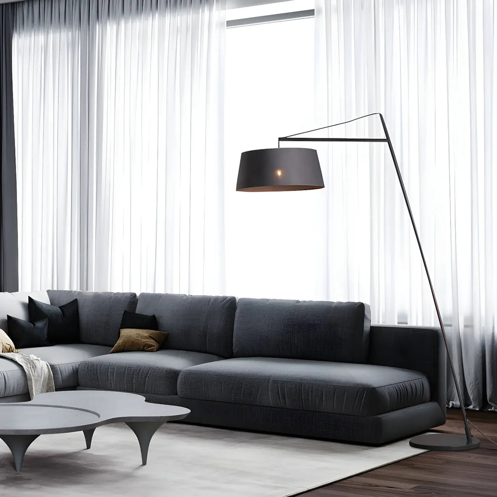 Black Nordic Iron Strip Floor Lamp with Fabric Shade