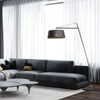 Black Nordic Iron Strip Floor Lamp with Fabric Shade