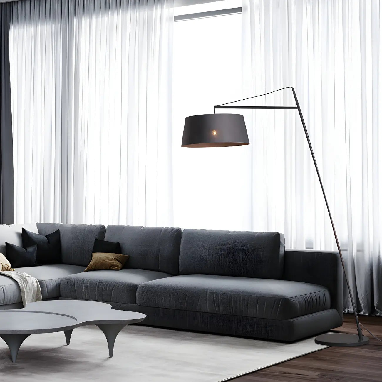 Black Nordic Iron Strip Floor Lamp with Fabric Shade